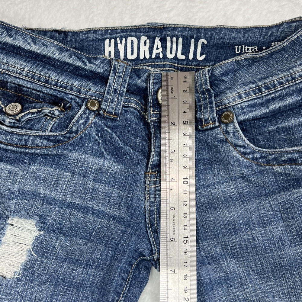 Hydraulic Jeans Distressed Ultra Super Skinny Low Rise Juniors 1/2 Blue - Picture 14 of 16
